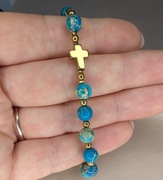 Bransoletka różaniec kamienie krzyżyk serduszko prezent pamiątka jaspis