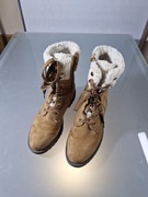 Brązowe Trapery Damskie Highland Creek z Białym Futerkiem Timberki 41