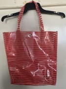 duża unikatowa torba plażowa na plażę plastikowa w paski różowa