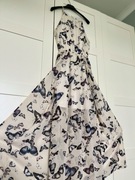 Długa stylowa suknia sukienka kremowa BIK BOK w motyle wzory pasuje na M 38