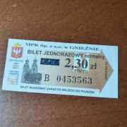 Bilet MPK Gniezno 2,3 zł 