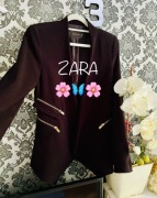Zara długa czarna marynarka ze złotymi suwakami ZARA S
