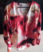 Szykowna bluzka UNIKA z długim rękawem – wzór w odcieniach czerwieni i ecru