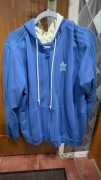 Adidas, oryginalna niebieska bluza z kapturem na zamek, rozmiar L