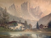 Sygnowany obraz olejny pejzaż górski alpejski