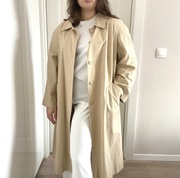 Beżowy trencz płaszcz prochowiec jesienny prosty długi oversize XL