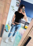 Rurki jeansy niebieskie elastyczne dziury i przetarcia M/38
