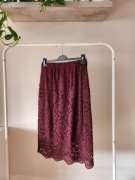 Bordowa spódnica midi z koronki – głębokie bordo (rozmiar 40)