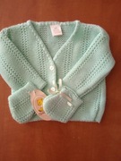 Piękny kpl dla maciupka , seledynowy sweterek i buciki roz 0-6 m-cy