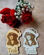 Magnes drewniany ze świątecznym pieskiem i imieniem – różne rasy, 8 cm