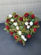 Świecący stroik serce led lampki na grób róże białe czerwone vintage 46