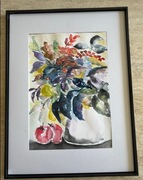 Obraz akwarela ręcznie malowany Bukiet liści i jabłka A4 nowy