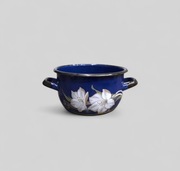 Emaliowany garnek PRL, granatowy w lilie/kwiaty, 1.8L.