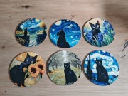 Śliczne podkładki pod kubki kotki van Gogh art