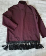 Zara bluzka bordo tunika golf jesień boho frędzle s modna