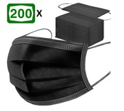 Maseczki ochronne i chirurgiczne 200-pak Czarne 3-warstwowe Mpox,Covid