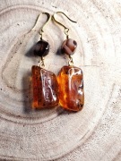 Kolczyki z Naturalnym Bursztynem Bałtyckim i Agatem. Prawdziwy Unikat. 