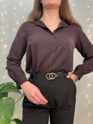 Brązowa satynowa lejąca koszula święta wigilia biuro praca elegancka modna