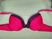 Biustonosz 75A push-up czerwony z czarną koronką