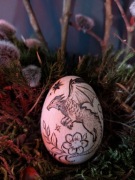 Ręcznie zdobiona drewniana pisanka (Motyw: Smok)