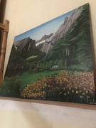 Obraz olejny widok górski