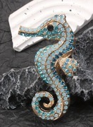 Broszka konik morski metal cyrkonie aqua blue