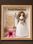 Pamiątka Komunii Świętej Handmade Anioł Stróż w Ramce Boho