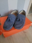 Mokasyny skórzane zamszowe niebieskie 45 buty