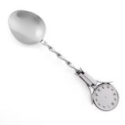 Duża klasyczna srebrna łyżeczka z zegarem - prezent na chrzest