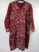Sukienka boho haftowana bordo kwiaty luźna M/L folk vintage