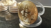 Duża moneta BITCOIN 40mm pozłacana listkiem złota 24K!