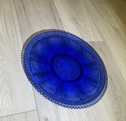 patera na ciasto hsg zabkowice 1210 kobaltowa niebieska 31-32cm stare szkło