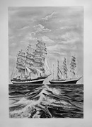 Statki morze Rysunek rękodzieło artystyczne 