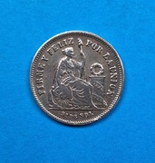 Peru 1/5 sola rok 1875, dobry stan, srebro 0,900