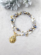 Perła, kryształ górski, topaz (synt.), tanzanit, hematyt, stal - UNIKAT