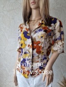 No135 Vintage bluzka w kwiaty wiskoza kolorowa M L