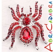 Broszka Pająk Czerwony Rubin Cyrkonie Przypinka Pin Kryształki Prezent Gift