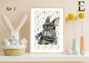 plakat A4, Wielkanoc, królik, zajac, kwiaty, pisanka, kurczak
