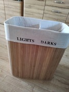 NOWY Kosz Na Pranie Bambusowy 100L Dwukomorowy Z Pokrywą