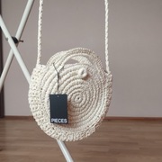 NOWA torebka Pieces słomiana, okrągły koszyk boho chic, ecru, raffia