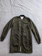 Zielona khaki ocieplana długa kurtka płaszcz Mango 36