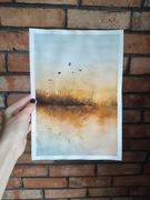 Akwarela, obraz A4 "Zachód nad jeziorem"