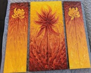 Obraz 57x60, tryptyk, czerwony, pomarańczowy