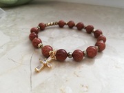 Różaniec bransoletka dziesiątka piasek pustyni cyrkonie hematyt złoto