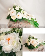 Kompozycja nagrobna 80 cm biała | Betonowa misa | Dekoracja na cmentarz