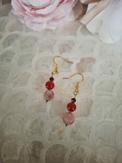 Kolczyki handmade z naturalnych kamieni srebro pozłacane granat karneol 