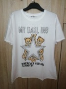 T-shirt biały z gwiazdą z cyrkoni i misiami S M L 