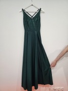 Sukienka wieczorowa długa butelkowa zieleń z połyskiem r.38