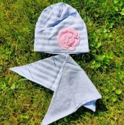 Polski piękny komplet bawełniany,czapka + chustka dwustronna,r. 2-4 lata