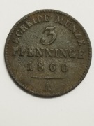 Prusy 3 pfenninge 1860r. A - Wilhelm IV-mennica Berlin